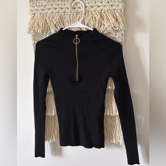 Maje Mariano Quarter Ringed Zip Ribbed Mock Neck Sweater Top Size Small Y2K - Picture 2 of 6